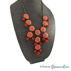 J.Crew Peach & Dark Orange Brushed Gold Tone Bib Baubles Statement Necklace